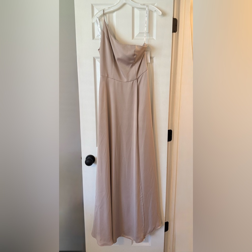 David's Bridal Tan One Shoulder Sleeveless Gown
